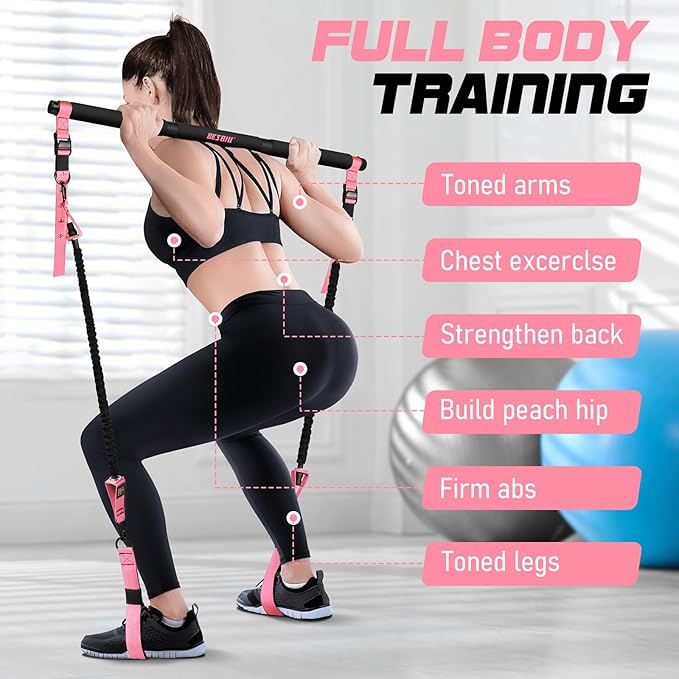 Pilates Bar Kit with Resistance Bands for Working Out, 210lbs Heavy Resistance Bands with Handles, Pilates Equipment with Resistance Band Bar for Men Women, at Home Gym Full Body Workout Equipment