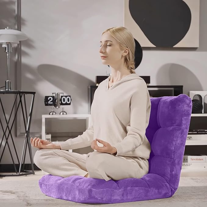 RELAX4LIFE Floor Chair with Back Support - 14-Position Adjustable Lazy Sofa Chair, Padded Sleeper Bed & Couch Recliner for Reading Meditation, Folding Floor Gaming Chair for Adults (Purple)