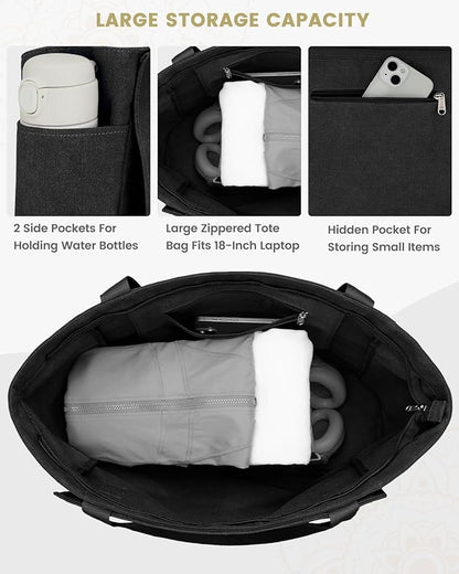 Gonex Yoga Mat Bag, Yoga Gym Bag Tote Bag with Multi Pockets For Women Men, Canvas Yoga Mat Carrier Take in Out Mat Easily For Pilates Travel Workout Office