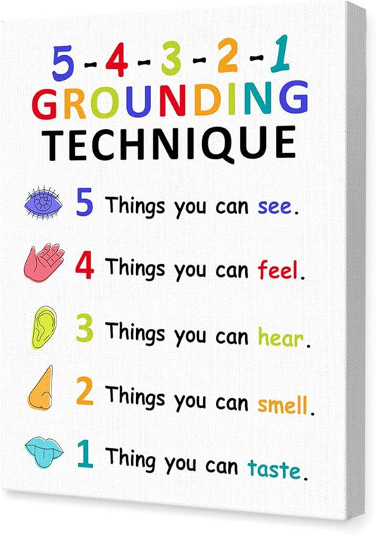LISTNGBO Mental Health Canvas Wall Art,Grounding Technique Motivational Quote Artwork Painting Prints Poster Ready to Hang for Counselor Therapy Office School Wall Decor Treatment Decor,12x15 Inch