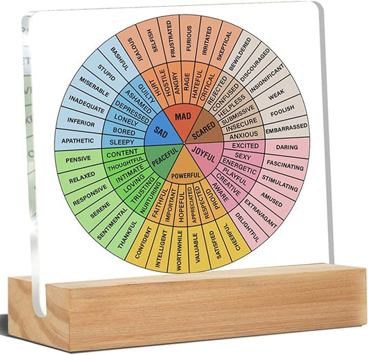 Mental Health Desk Decor, Emotions Desk Signs Wheel of Feelings Acrylic Plaque Sign Therapy Office Home Classroom Decoration 4 x 4 Inches
