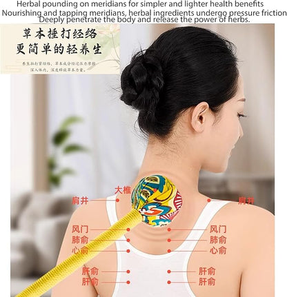 Wormwood Hammer, Manual Massage Hammer, Full Body Massage, Relieve Muscle Pain, Open Meridian. (Sky Blue/Red)