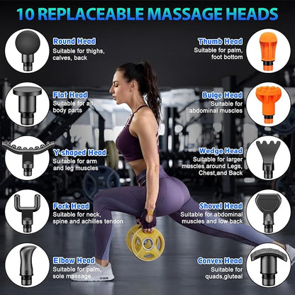 TOLOCO Massage Gun, Muscle Massage Gun Deep Tissue for Athletes with 10 Massage Heads, Electric Percussion Massager for Any Pain Relief, Gifts for Fathers Day, Silver