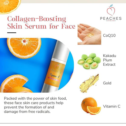 Brightening Serum with Vitamin C – Age-Defying Formula with Real Gold and Kakadu Plum for Radiant, Elastic Skin – Vegan Skincare for All Skin Types – Squeezed Vitamin C Serum (1 fl. oz)