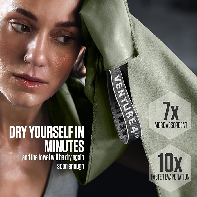 VENTURE 4TH Quick Dry Towel. Microfiber Travel Towel Ideal for Camping, Hiking, Backpacking, Gym. Lightweight & Fast Drying Travel Towels for Body. Compact & Easy to Pack - Army Green Medium