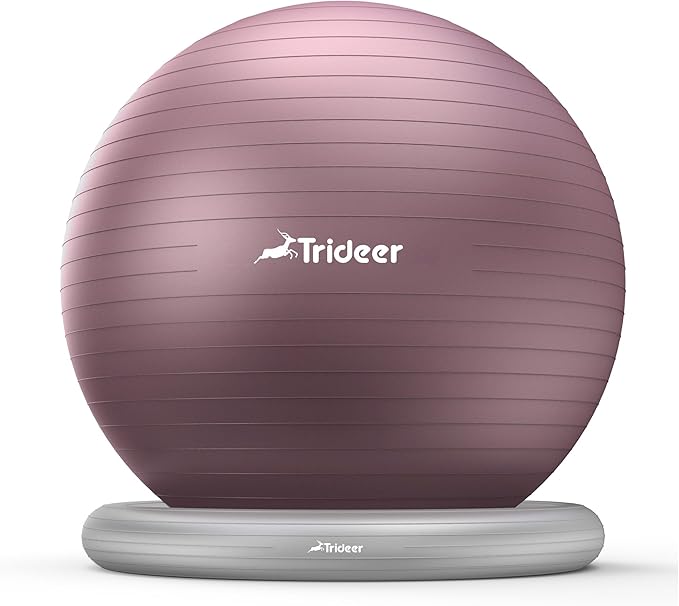 Trideer Exercise Yoga Ball Chair with Base for Home Office Desk, Stability & Fitness Ball Seat to Relieve Back Pain, Home Gym Workout for Abs, Pregnancy Ball with Pump