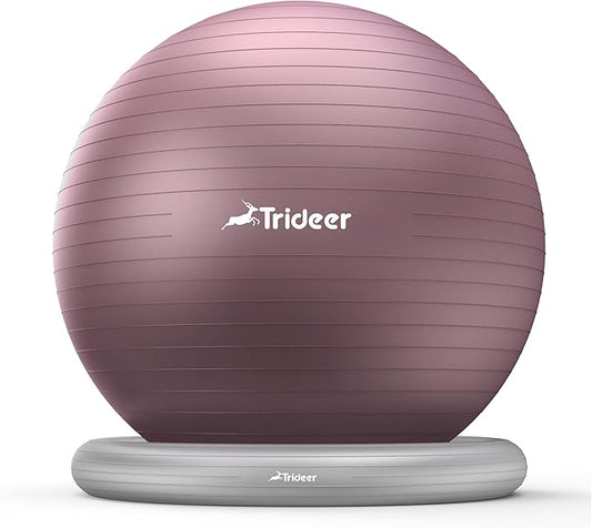 Trideer Exercise Yoga Ball Chair with Base for Home Office Desk, Stability & Fitness Ball Seat to Relieve Back Pain, Home Gym Workout for Abs, Pregnancy Ball with Pump