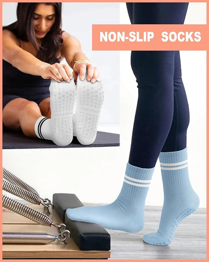 3/6 Pairs Grip Pilates Socks for Women, Non-slip Yoga Athletic Socks for Barre Ballet Barefoot Workout Hospital