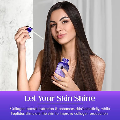 Collagen & Peptides Serum For Face - Dermatologist Tested, Anti-Aging, Hydrating & Repairing Treatment for Fine Lines & Wrinkles - Clean Beauty, Cruelty-Free Korean Skincare - 1.69oz