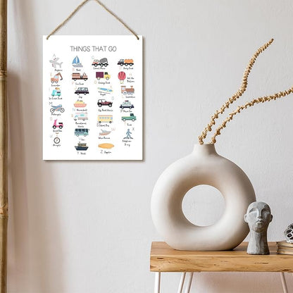 Transportation Alphabet Educational Gift for Girl Boy Daughter Son Teacher Gift Hanging Plaque With Rope Home Wall Decor Sign for Nursery Bedroom Playroom Classroom School -37
