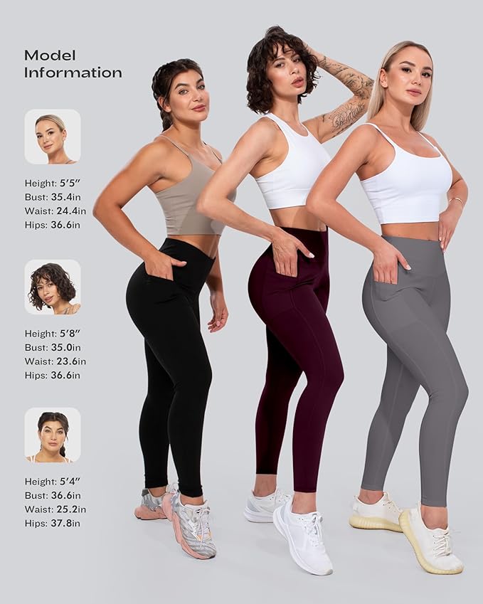 CHRLEISURE Leggings with Pockets for Women, High Waisted Tummy Control Workout Yoga Pants