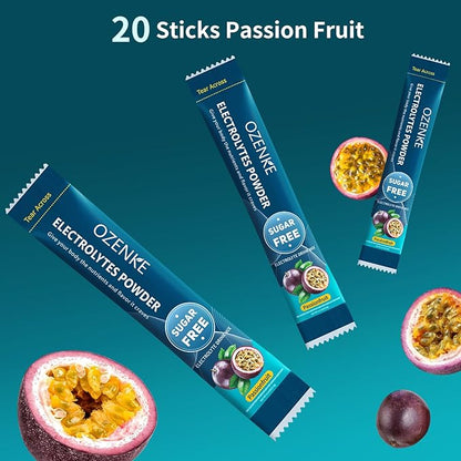 Electrolytes Powder Packets, Hydration Packets, Electrolytes Sugar Free, Portable Electrolyte Drink Mix for Rapid Hydration, No Sugar & Low Sodium | 0 Calorie | Passion Fruit Flavor | 20 Sticks