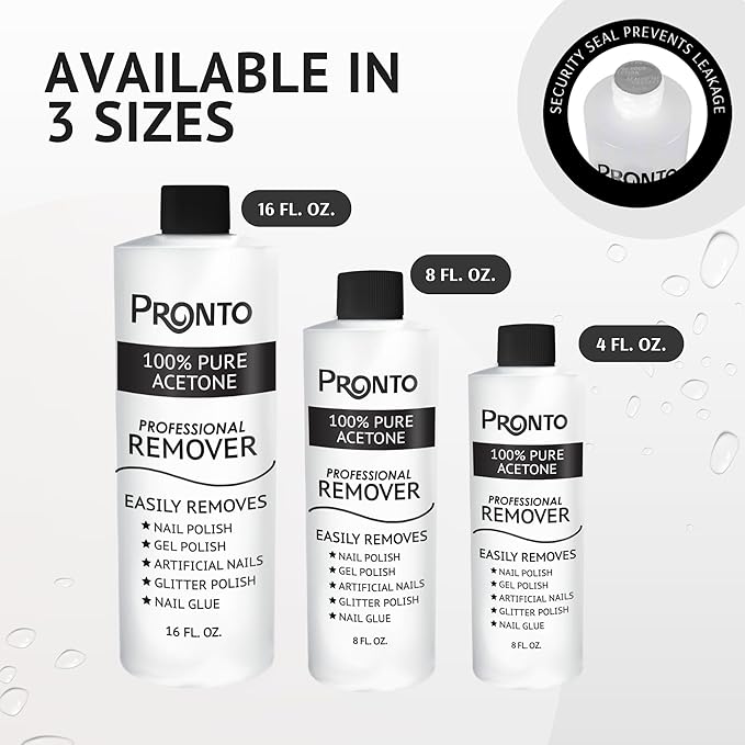 Pronto 8 Oz 100% Pure Acetone Nail Polish Remover and Cuticle Oil, Pure Acetone for All Nail Polish Types including Gel, Acrylic & Sculptured Nails, Gel Nail Polish Remover and Nail Repair, Duo Pack