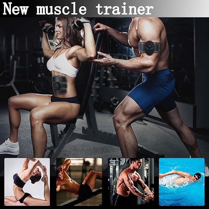 Fitness Belt, Abdominal Toning Belt, ABS Training Belt Ab Trainer Fitness Equipment for Men Woman Abdomen/Arm/Leg Home, Stimulator, Muscle, Powered, for Muscle Conditioning Gray, Large