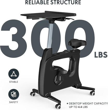 FLEXISPOT Exercise Bike with 2D Desktop, Space Saving Under Desk Bike with Removable Desk, Stationary Bikes Indoor Bikes with 300LBS Heavy Duty 8-Level Resistance Flywheel Optional LCD, V9PRO/V9MAX