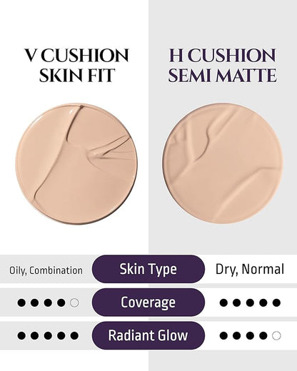 HEVVYMAKEUP V Cushion Skin Fit No.21 Light Begie - Korean Makeup Flawless Radiance Foundation for Oily and Combination Skin - Poreless Ariy Weightless Coverage, 0.35oz.