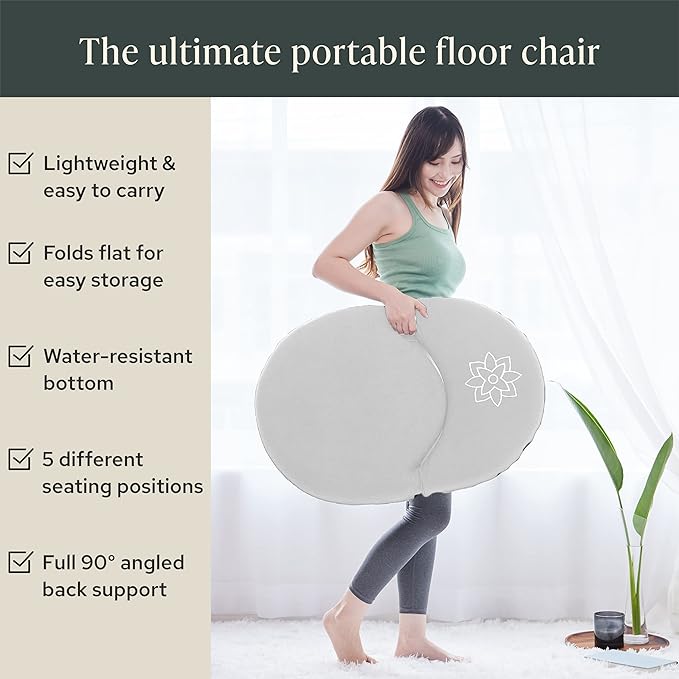 Mindful Modern Meditation Chair | Adjustable Floor Chair with Back Support | Padded Floor Seat for Posture Support and Comfort | Portable Folds Flat for Storage | Indoor/Outdoor Use | Classic White