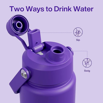 Insulated Water Bottle with Straw Stainless Steel Water Bottle, Leak-Proof, BPA-Free, Double Wall Vacuum Keeps Cold for 24 Hours for Sports, Travel, School (32 oz, Violet)