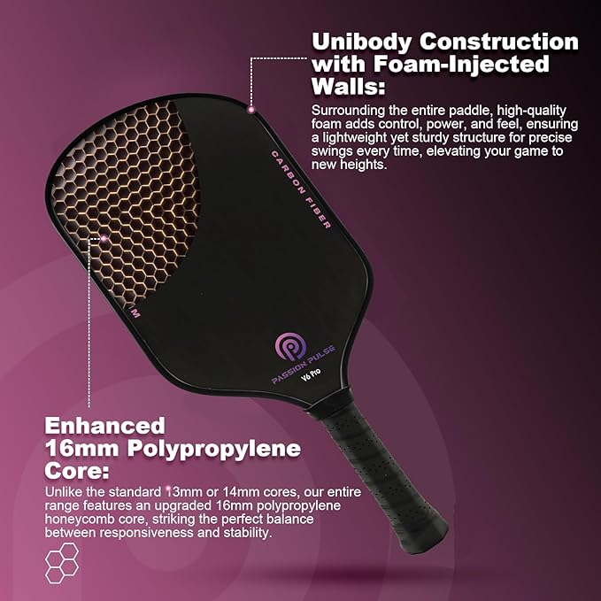 Pickleball Paddles 2025,Raw Carbon Fiber Surface（CFS） 16mm T700 High Grit & Spin, Pro Pickle Ball Paddles Designed for Ultimate Spin & Consistency