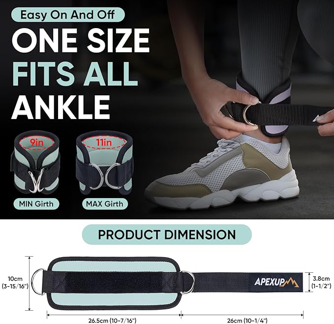 APEXUP Ankle Strap for Cable Machine, Ankle Resistance Bands, Cable Kick Back Straps for Gym, Glute Workouts, Leg Extensions, Adjustable Straps with Neoprene Padding