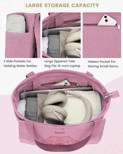 Gonex Yoga Mat Bag, Yoga Gym Bag Tote Bag with Multi Pockets For Women Men, Canvas Yoga Mat Carrier Take in Out Mat Easily For Pilates Travel Workout Office