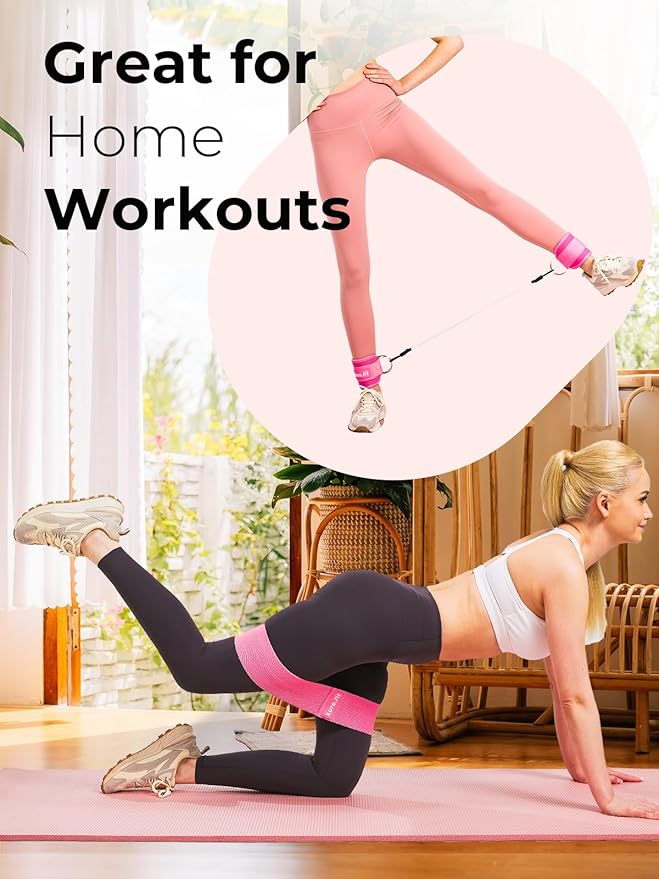Ankle Resistance Bands with Cuffs | Pink Booty Band | Ankle Band Set for Working Out | Leg Resistance Bands with Ankle Straps | Kickback Training Equipment for Women Hip & Glutes | Home & Gym