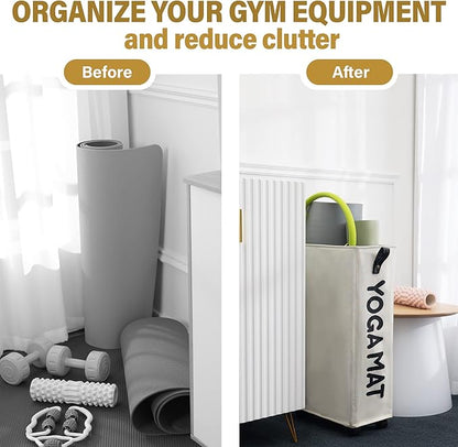 Twira Yoga Mat Storage Racks, Home Gym Storage Rack for Foam Roller, Yoga Strap and Resistance Bands, Workout Equipment Corner Storage Organizer with Wheels