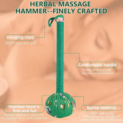 13 Inch Long Handle Mugwort Meridian Massage Hammer, Manual Back Massager for Soothing and Relieving Shoulder, Neck and Muscle Pain, Portable Massage Hammer for Home, Travel, Office.