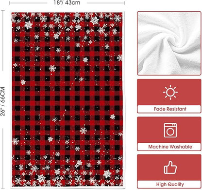 Artoid Mode Red Buffalo Plaid Snowflakes Christmas Kitchen Towels Dish Towels, 18x26 Inch Farmhouse Holiday Winter Decoration Cleaning Set of 2