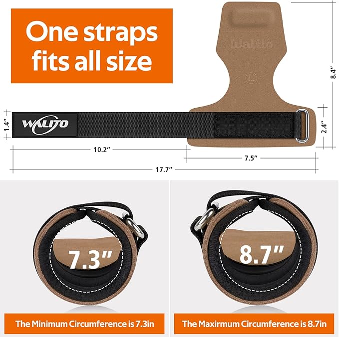 WALITO Weight Lifting Wrist Straps (Pair),Double Layer Leather Grips for Deadlift,Powerlifting and Gym Workouts, Adjustable Neoprene Padded Wrist Wraps - Men/Women, Heavy Duty Support