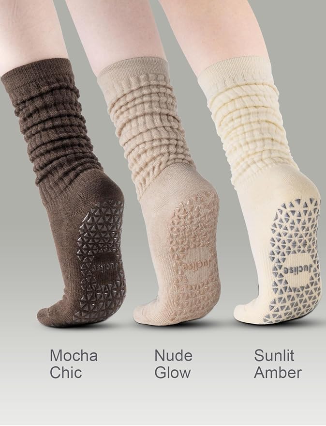 Slouch Pilates Grip Socks Yoga Barre Non Slip Scrunch Merino Wool Gym Workout Breathable Moisture Wicking Anti Odor