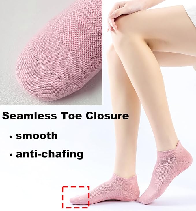 Women's Pilates Grip Socks Seamless Breathable Cotton Yoga Socks Non Slip 5-Pack