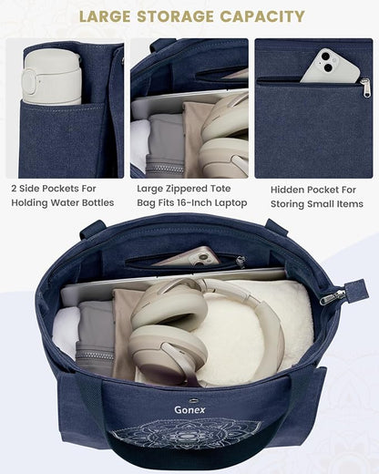 Gonex Yoga Mat Bag, Yoga Gym Bag Tote Bag with Multi Pockets For Women Men, Canvas Yoga Mat Carrier Take in Out Mat Easily For Pilates Travel Workout Office