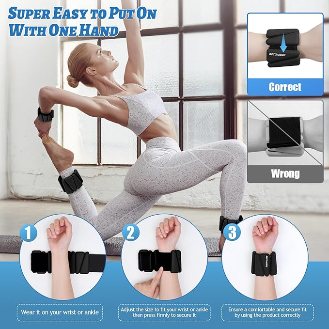 Ankle Weights Set of 2 (1 lb/2 lb/3 lb Each) Adjustable Wrist Weights for Women Men Wearable Arm Leg Weight for Pilates, Running, Walking, Workout, Yoga