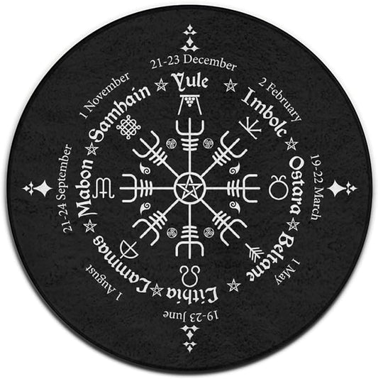 Large Home Decor Mat, Soft Round Yoga Carpet, Non-Slip Machine Washable Home Office Circle Rug Compatible with Norse Viking Vegvisir Compass Goth Pentagram