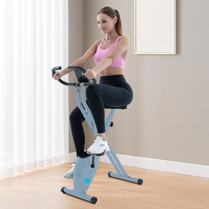 BARWING Stationary Exercise Bike for Home Workout, 5 IN 1 Foldable Indoor Cycling Bike for Seniors, 350LB Capacity, 16-Level Magnetic Resistance, Seat Backrest Adjustments