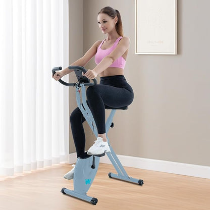 BARWING Stationary Exercise Bike for Home Workout, 5 IN 1 Foldable Indoor Cycling Bike for Seniors, 350LB Capacity, 16-Level Magnetic Resistance, Seat Backrest Adjustments