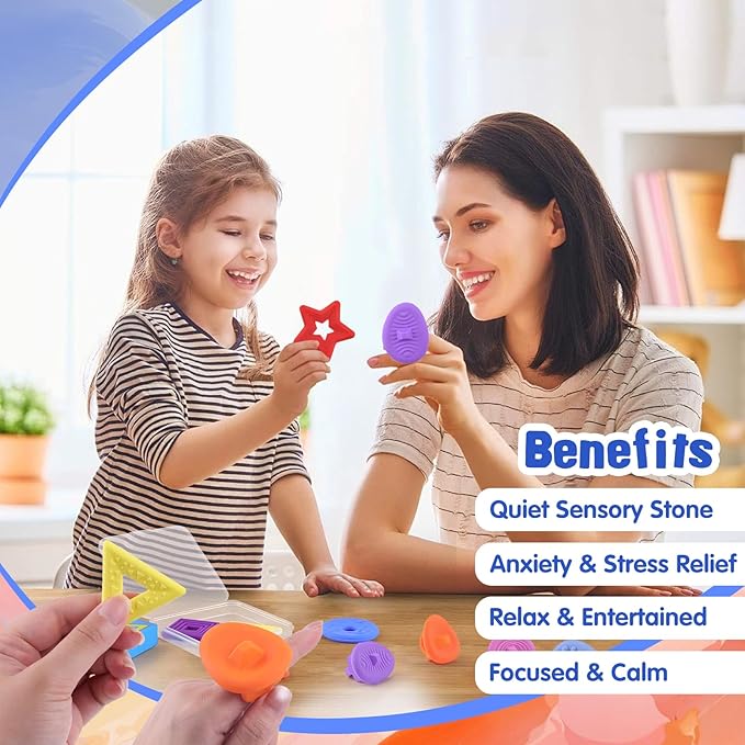 10 Pcs Sensory Fidget Toys Worry Stones for Kids Teens Adults Calming, Pop Fidgets Toy for Anxiety and Stress Silent Fidget Toys for Classroom Student Prizes