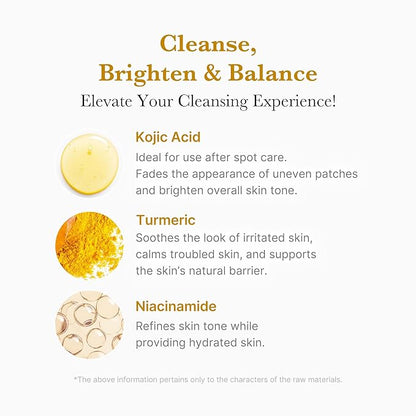 medicube Kojic Acid Turmeric Whip Cleanser | Daily Facial Cleanser for Brightening, Balancing Skin Tone & Texture | Fade Appearance of Uneven Patches & Ideal for Use After Spot Care | Korean Skincare