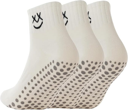 3/6 Pairs Cute Pilates Socks with Grips,Yoga Socks Barre Sock Non Slip Embroidery for Barre Ballet Barefoot Workout