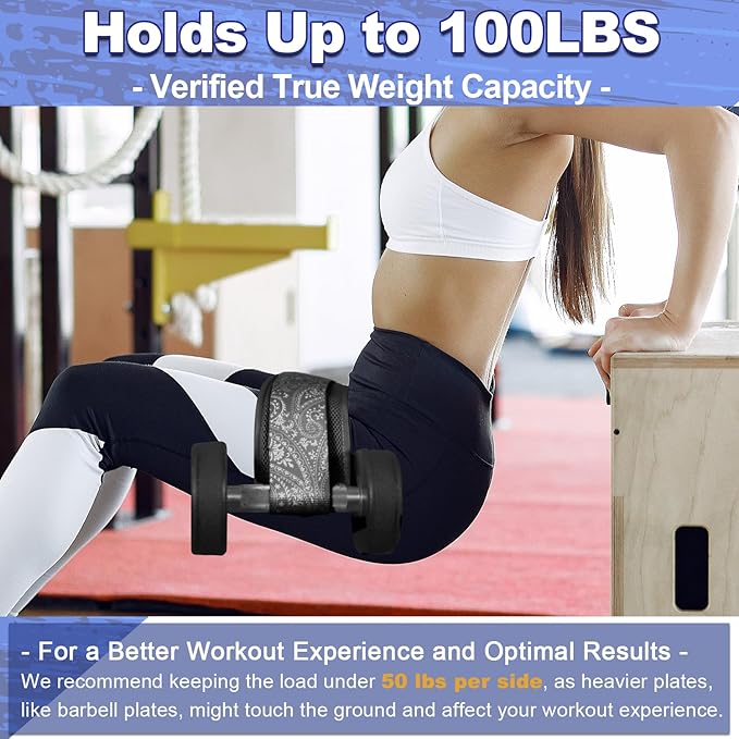 Hip Thrust Belt - Adjustable Fitness Belt for Dumbbells, Kettlebells, Weight Plates - Support Up to 100 lbs - Upgrade Slip-Resistant Pad for Safe and Comfortable Glute Workouts at Home or Gym