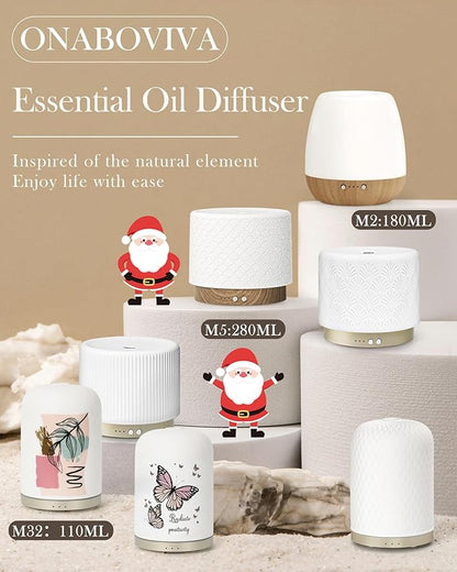 Ceramic Essential Oil Diffuser 280ml- Aromatherapy Diffuser with Ultrasonic Cool Mist Humidifier, Night Light, Timer, Auto Shut-Off, Large Room Aroma Diffuser for Home, Bedroom, Office, Yoga