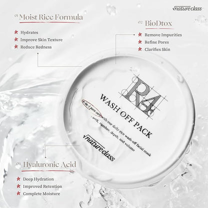 R4 Rice Wash Off Facial Mask – 4-in-1 Pore Care, Deep Cleansing, Hydrating, Exfoliates, Pore Sebum Clearing, Gentle Exfoliating Korean Skincare 3.38 Fl Oz