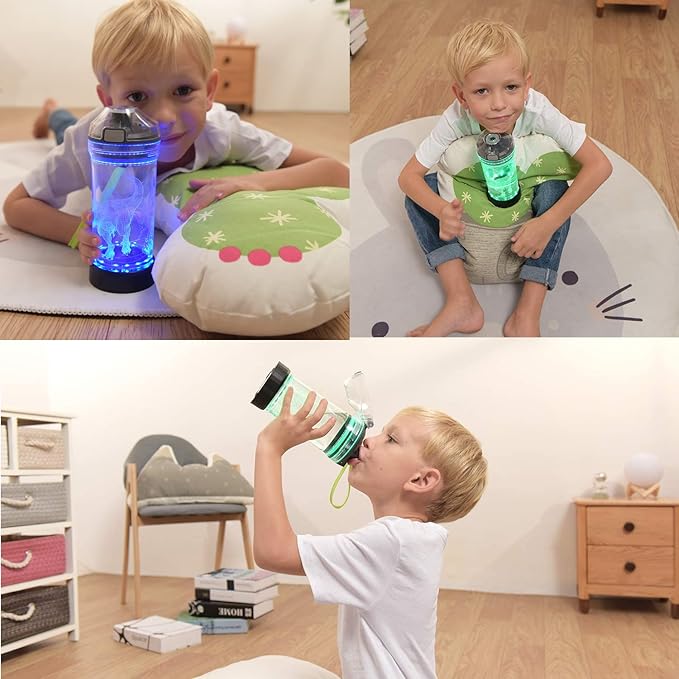 Lightzz Dinosaur Water Bottle, Dinosaur Toys for Kids 5-7 8-12 with 3D Glowing Light, 14 OZ Tritan BPA Free Cup, Dinosaur Gifts for Boys School Kid Child Holiday Camping Picnic