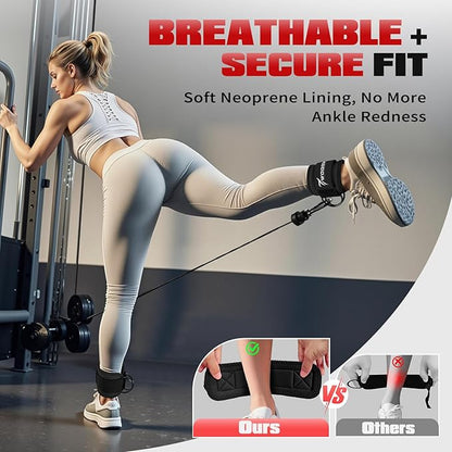 Ankle Resistance Bands with Cuffs, Leg and Glutes Workout Equipment, Resistance Bands with Ankle Straps for Cable Machine Kickbacks, Booty Workouts, Lower Body Exercises - Home Gym Exercise Equipment