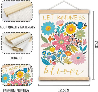DNEULYR Let Kindness Bloom Mental Health Poster Hanger Frame, Boho Floral Wall Decor, Motivational Mental Health Wall Art Banner for Classroom Kids Room School Counselor Office Decor, 12.5x17 Inch