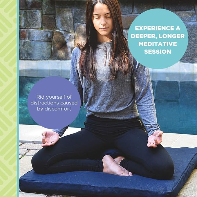 Meditation Cushion Mat Set HEMP - Round Zafu Floor Pillow Organic Buckwheat Pillow + Cotton Filled Zabuton Prayer Pad - Meditation Pillow Yoga Knee Pad - Made in USA - 14" Round, BLACK Hemp