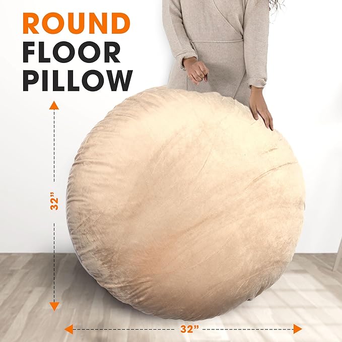 Cheer Collection Extra Large Floor Pillow, 32" Round Meditation Cushion, Oversized Yoga Pillow & Floor Cushions for Adults, Floor Pillows for Sitting, Meditation, and Seat Cushion - Taupe