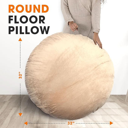 Cheer Collection Extra Large Floor Pillow, 32" Round Meditation Cushion, Oversized Yoga Pillow & Floor Cushions for Adults, Floor Pillows for Sitting, Meditation, and Seat Cushion - Taupe