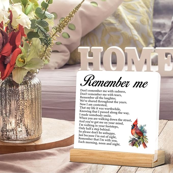 Remembrance Gifts Memorial Gifts for Loss of Loved One, Remember Me Sympathy Acrylic Desk Plaque Sign 4 x 4 Inches